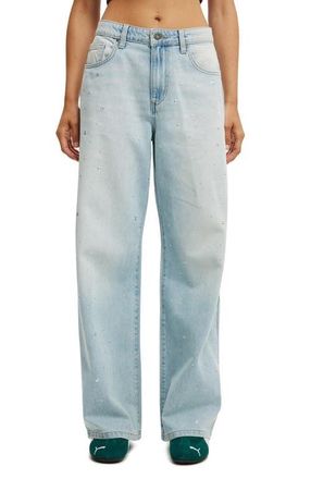 Cotton On Womens Relaxed Wide Jean in Sunfaded Blue Eyelet at Nordstrom, Size 4