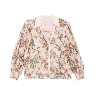 Alice & Olivia Floral Puff-Sleeves Shirt - Dames - Overhemden - Veelkleurig - L - Katoen - Overhemden