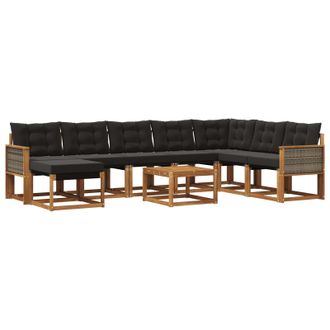 vidaXL Conjunto De Sof&aacute;s De Exterior Con Coj&iacute;n 9 Pcs Natural Y Negro Vidaxl