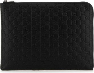 Gucci Black Leather Gg Emblem Clutch