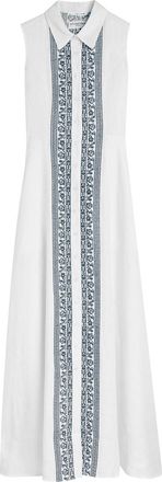 Evi Grintela Evi Grintela Carine Embroidered Linen Maxi Dress - White And Blue - S (UK8-10 / S)