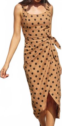 Dress Forum Polka Dot Tulip Hem Midi Wrap Dress In Mocha Black