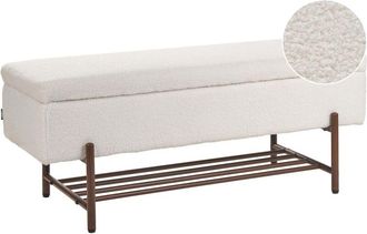 Beliani Storage Bench Off White Boucle Upholstery Metal Legs Lift Up Top VAIL