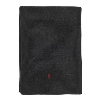 Polo Ralph Lauren Accessoires, Heren, Zwart, ONE Size, Wol, Ribgebreide Wollen Sjaal