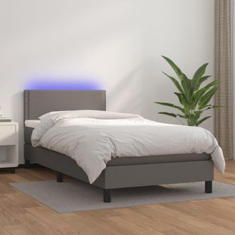vidaXL Vidaxl - Cama Box Spring Colch&oacute;n Y Led Cuero Sint&eacute;tico Gris 100x200 Cm
