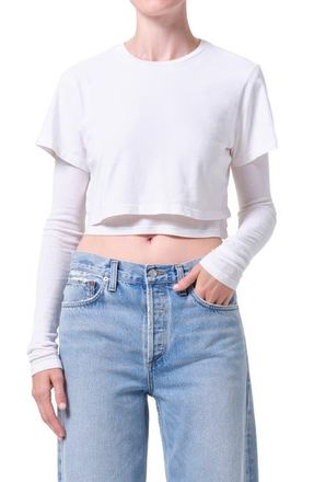 A Gold E Romily Layered Long Sleeve Crop Top in White Ash White at Nordstrom, Size X-Large