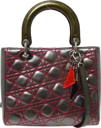 Dior Lady Dior Anselm Reyle Cannage Quilt Leather Gray Leather Handbag (Pre-Owned)