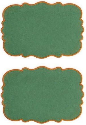 BITOSSI HOME Set of 2 Green Placemats 33x48 Orange Border