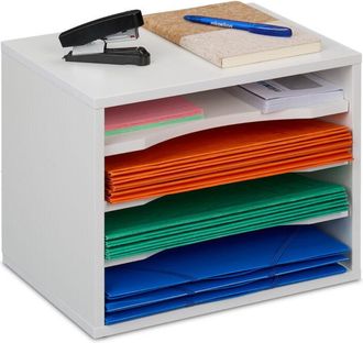 Relaxdays Relaxdays - Document Organiser, A4 Size, 4 Compartments, Desk Storage, Office, HxWxD: 28 x 32.5 x 25 cm, Bamboo, Natural