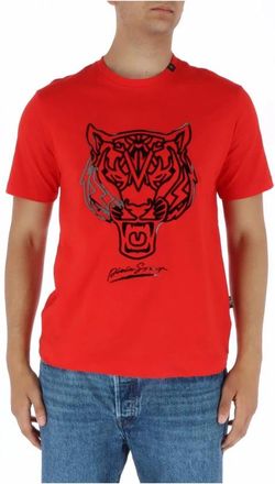 Plein Sport Tops, Heren, Rood, S, Katoen, Tiger Head TShirt Short Sleeve