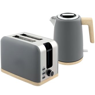 HOMCOM 1.7L Electric Fast Boil Kettle And 2 Slice Toaster Set - Grey | TJ Hughes