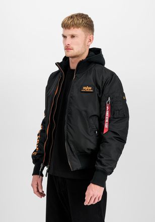 Alpha Industries Bomberjacke ALPHA INDUSTRIES MA-1 D-Tec Sleeve Embroidery, Herren, Gr. M, schwarz (schwarz, orange), Obermaterial: 100% Nylon, Futter: 100% Nylon, Kap