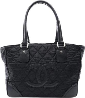 Chanel Pre-owned Paris New York Line Nylon Leather Tote Bag - Dames - Vintage Handtas - Zwart - ONE Size - Nylon - Vintage