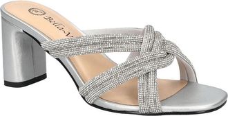 Bella Vita Womens Bella Vita Carmen 3597-040 Sandals Silver Rhinestone Block Heel RHS6528