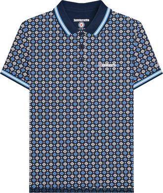 Lambretta Heren SS25 Geometrisch Groot & Lang Poloshirt (Marineblauw/Azur blauw)