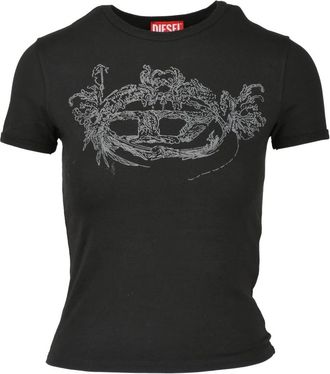 Diesel Korte T-shirt - Dames - T-shirts - Zwart - XS - Katoen - Tops