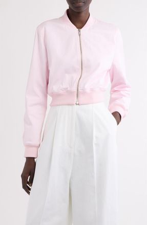 Givenchy Logo Embroidered Crop Bomber Jacket in Baby Pink at Nordstrom, Size 8 Us