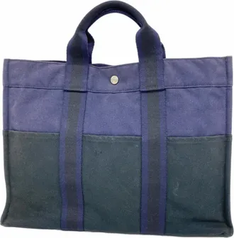 Herm&egrave;s Black Navy Canvas Tote Bag (Pre-Owned)