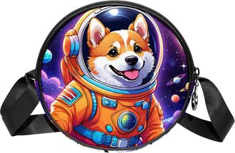 Generic Circle Crossbody Bag for Women, Dog Space Small Sling Bag Daypack with Zipper Adjustable Shoulder Straps Casual Ladies Girls Round Purse