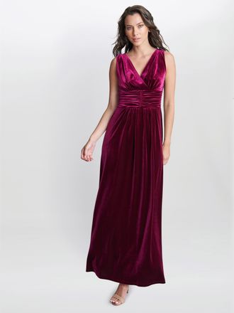 Gina Bacconi Womens Patricia Sleeveless Velvet Maxi Dress - Wine - Size 8 UK