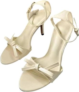 Generic Womens Elegant Bow High Heel Sandals Open Toe Ankle Strap Wedding Dress Shoes Beige