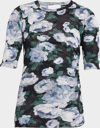 Stella McCartney Bunch Of Roses Mesh Short-Sleeve T-Shirt
