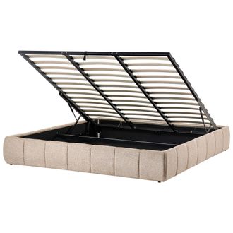 Beliani Cama Moderna Tapizado De Tela 180 X 200 Cm Con Almacenaje Sin Cabecero Beige Genas