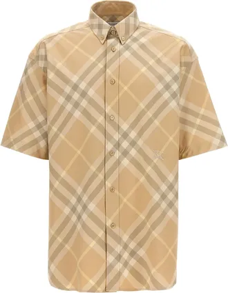 Burberry Mens Logo Embroidery Check Shirt