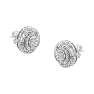 House of Brilliance Silver 1/4 Ct Baguette and Round Diamond Swirl Love Knot Stud Earrings in White at Nordstrom