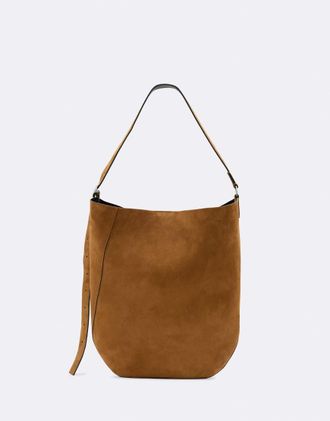 AllSaints Esme borsa a secchiello a spalla in camoscio e pelle marrone