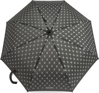 Moschino Folding Umbrella With Monogram, Unisex, Grey