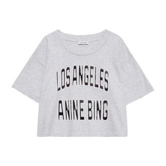 Anine Bing T-Shirts, female, Gray, XS, Grey Cropped Tee with Cool Print