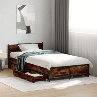 vidaXL Cama Con Cajones Madera De Ingenier&iacute;a Roble Ahumado 75x190 Cm Vidaxl