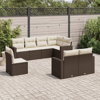vidaXL Set Sof&aacute;s De Jard&iacute;n 8 Piezas Y Cojines Rat&aacute;n Sint&eacute;tico Marr&oacute;n Vidaxl