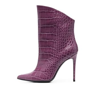 Generic Womens Slip On Stiletto Heel Ankle Boots, Fashion Pointed Toe Party Dress Shoes, Classic Comfort Leather Heeled Dance Short Booties,Purple,2.5 UK