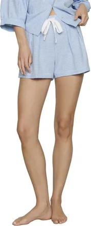 Eberjey Relaxed Tie Waist Linen Blend Shorts in Gingham White/summer at Nordstrom, Size X-Large