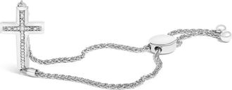 House of Brilliance 925 Sterling Silver Diamond Accent Cross Bolo Bracelet in White at Nordstrom