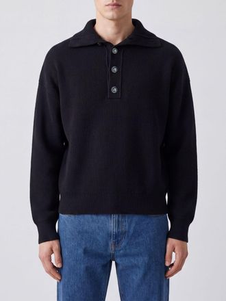 Ami High Neck Wool Jumper with 4-Button Placket
