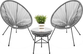Best Choice Products 3-Piece All-Weather Patio Acapulco Bistro Furniture Set w/ Rope, Glass Top Table