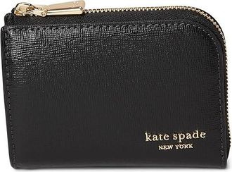 Kate Spade New York Devin Saffiano Leather Zip Card Case Wallet Womens Handbags Black, Leather/Polyester