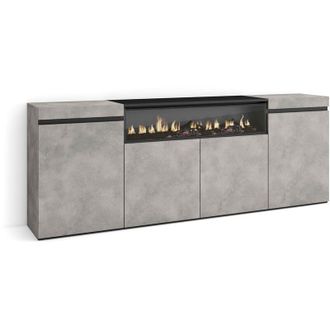 Skraut Home Aparadores Para Sal&oacute;n, Gran Capacidad De Almacenaje, 200x75x35cm, 4 Puertas, Chimenea El&eacute;ctrica, Estilo Moderno, Gris Cemento - Skraut Home