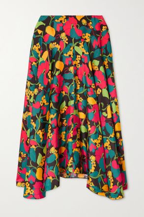 La DoubleJ Gonna Midi Asimmetrica In Twill Di Seta Stampato Milano - Rosso