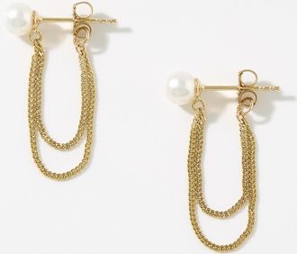 Poppy Finch Womens Double-chai and pearl earrings