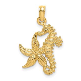 Diamond2Deal 14k Yellow Gold Starfish and Seahorse Charm Pendant