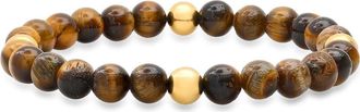 Steeltime Mens Stainless Steel & Tigers Eye Bead Bracelet in Brown/gold at Nordstrom Rack