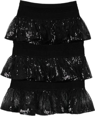 Elie Saab Midi-rok met pailletten en ruches - Zwart