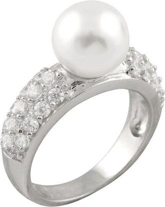 Splendid Pearls Silver 12Mm Pearl Cz Ring