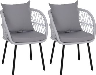 Hhg [nunca Usado] Juego De 2 Sillas De Jard&iacute;n Hhg-393, Sillones De Jard&iacute;n Con Reposabrazos, Estructura De Aluminio Con Trenzado De Cuerda Rope, Estructura