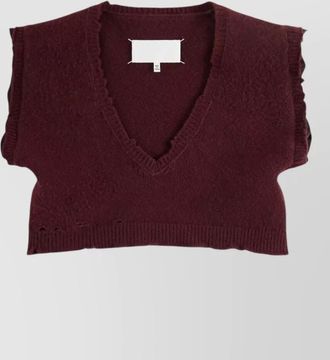Maison Margiela ribbed cropped v-neck wool sleeveless knitted top