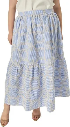 English Factory Embroidered Stripe Midi Skirt in Blue at Nordstrom, Size 2X